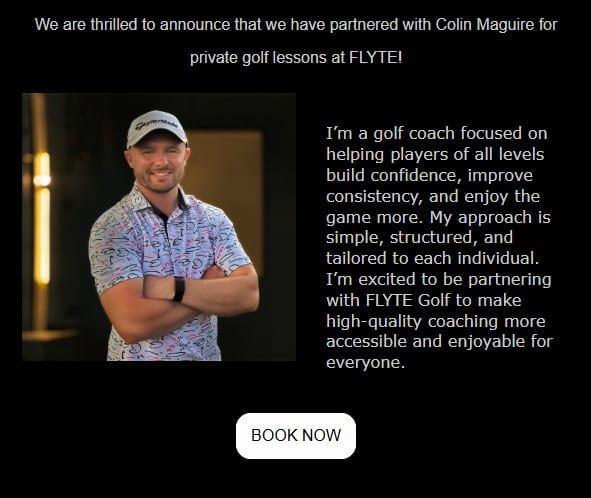 Colin Maguire's lesson slots at Flyte: Monday, Wednesday and Friday, 8am to 10am.