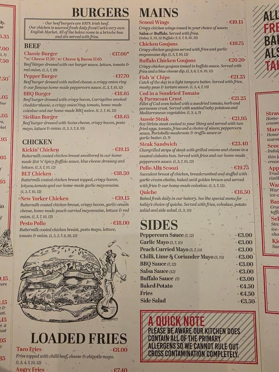 Scoozi's menu - plenty of range.